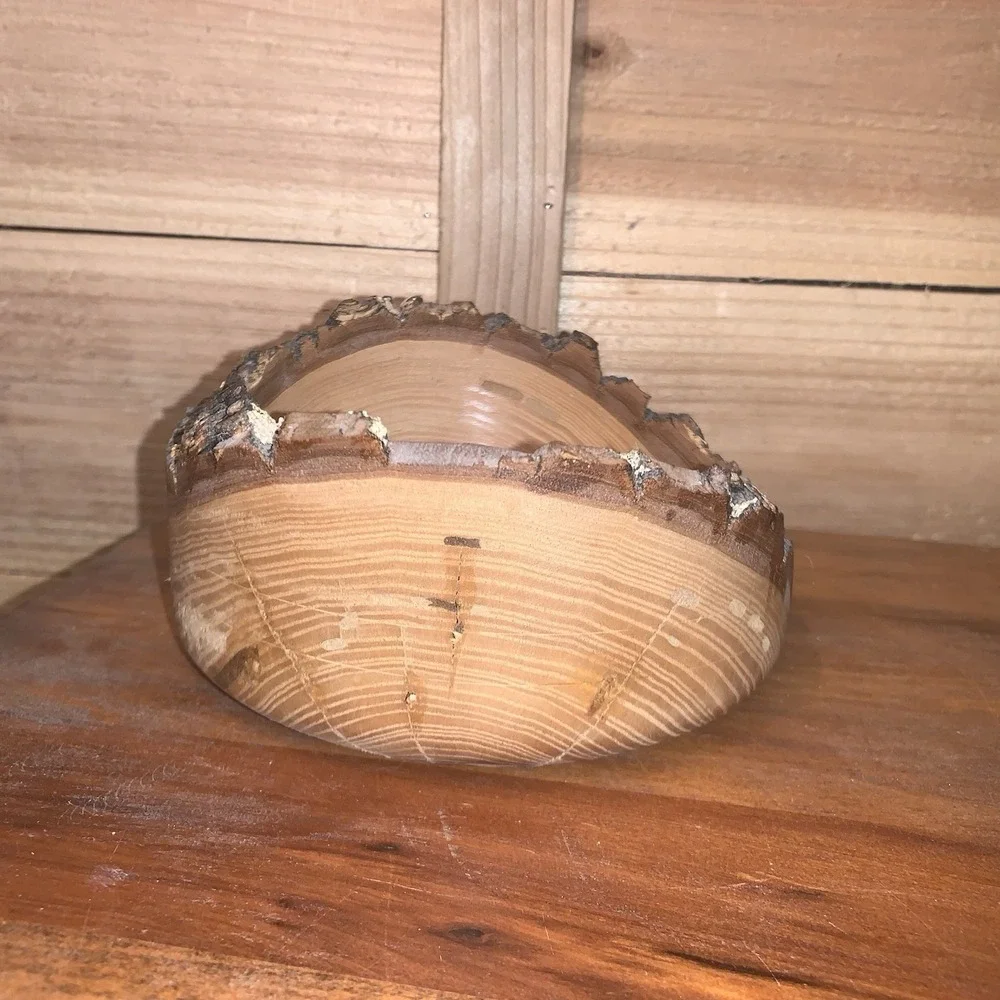 Hand Turned Live Edge Wood Bowl Signed Dated Jan 2012 Rustic Natural Centerpiece